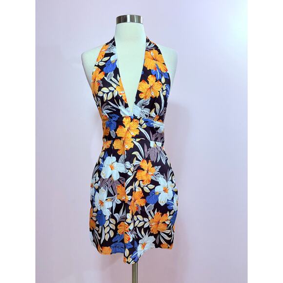 Unbranded Floral Halter Mini Dress Size Small - Picture 2 of 5